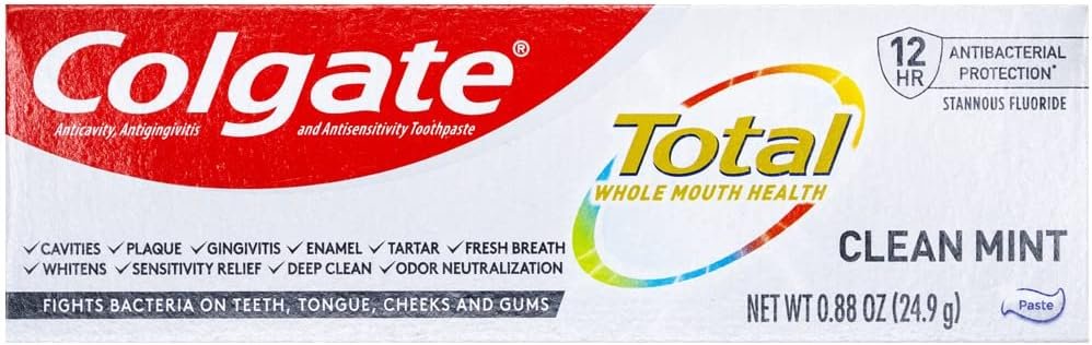 Colgate Total Toothpaste, Clean Mint, Travel Size 0.88 Oz.