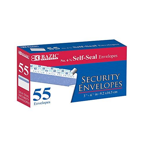 BAZIC #6 3/4 Self-Seal Security Envelopes (55/Pack)