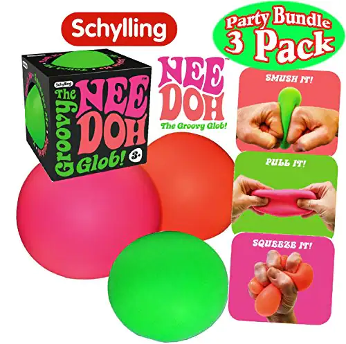 Schylling NeeDoh The Groovy Glob! Squishy, Squeezy, Stretchy Stress Balls Green, Orange & Pink Complete Gift Set Party Bundle - 3 Pack