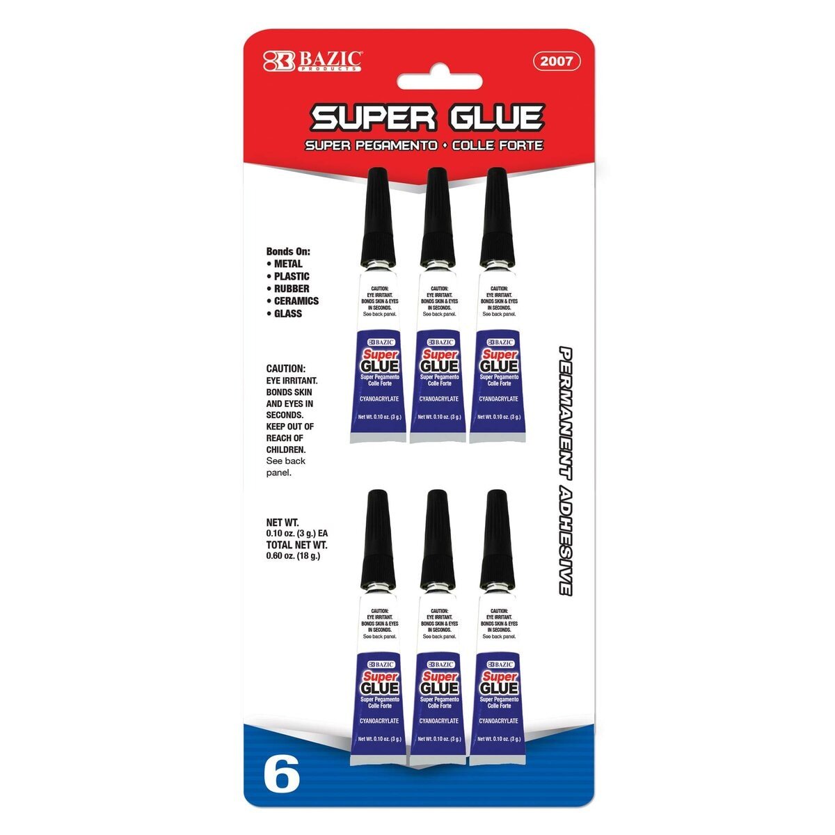 BAZIC Products 3g / 0.10 Oz. Super Glue (6/Pack)