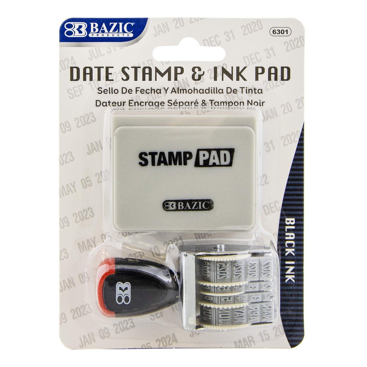 81NYj0NlPkL.jpg BAZIC Date Stamp and Ink Pad (Black Ink), 12 Years of Dates, Nickel-Plated Steel, Stamp Impression Size 1" x 0.15", Great for Office, Shipping, Receiving, Accounting, Expiration, Due Dates, 1-Pack – Image 1