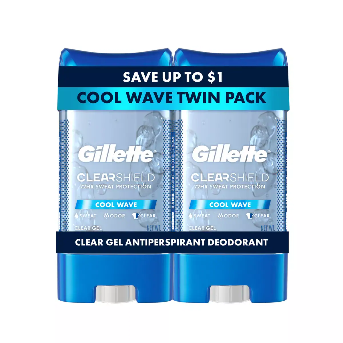 Gillette Clear Gel Antiperspirant Deodorant for Men Cool Wave 70ml - 2 Pack